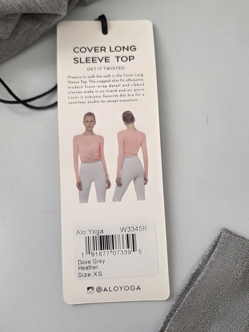 ALO Yoga Dove Grey Heather Twist-Front Long Sleeve Crop Top - Picture 6 of 6